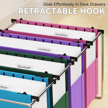 Plastic Expandable Hanging File Folder Letter Size,Heavy Duty 3 Inch Expansion,6 Pack Extra Capacity Hanging Folders,Accordian Pocket,Adjustable Tabs,Hanging Organizer for Bulky Files-Colored