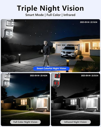 【All-in-One Security System】 Security Cameras Wireless Outdoor, WiFi Home Video Surveillance Systems, Solar Powered PTZ Security Camera System DVR Kits
