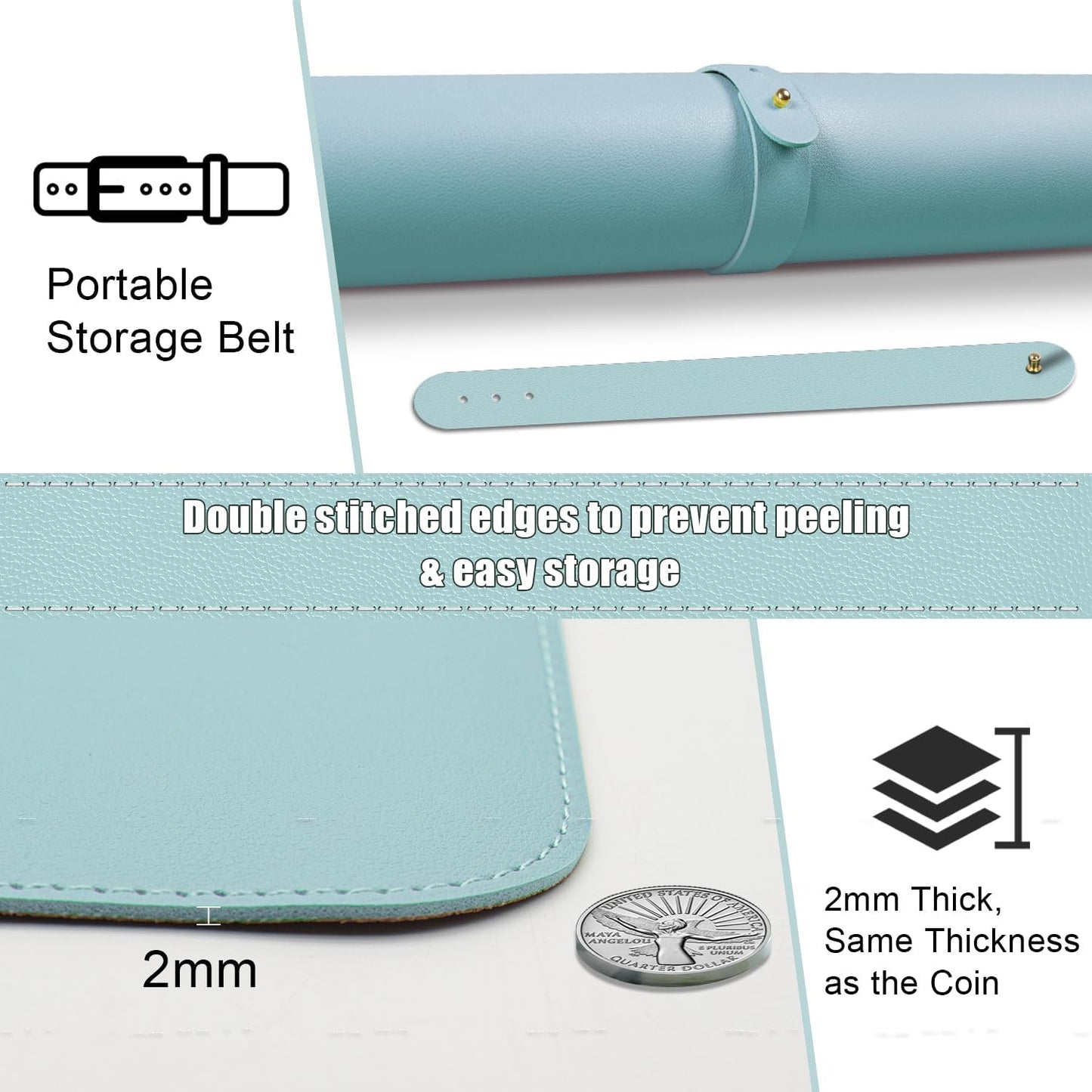 Large Desk Pad, 55'' x 17'', Office Desk Mat, Computer Mat for Desk, Leather Desk Pad for Home & Office, Light Blue