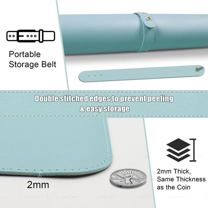Large Leather Desk Pad Protector, 47.2'' x 23.6'', Office/Home/Decor - Light Blue