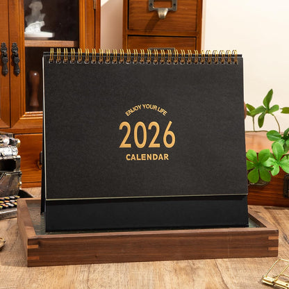 Desk Calendar 2025-2026, Standing Flip Medium Desktop Calendar from July 2025 to December 2026 - Metal Ring Twin-Wire Binding 18 Month Desk Calendar for Home Office School (L-Black)