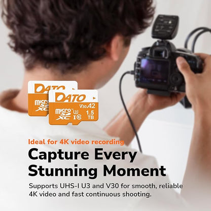 DATO 256GB Advance Plus microSDXC Memory Card w/Adapter, UHS-I, C10, U3, V30, A2, 4K UHD, Up to 160/150 MB/s, for Mobile Phones, Tablets, Gaming Consoles, Cameras, Drones, and Professional Equipment