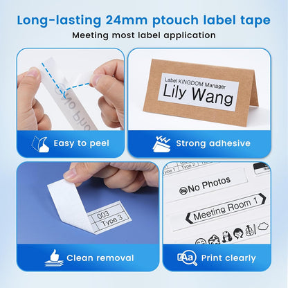 Label KINGDOM TZe-251 24mm 0.94” TZ Tape Compatible with Brother P Touch 1” Laminated White Label Maker Tape for PT D610BT D600 700 P710BT PTP750W, 4-Pack Tze251