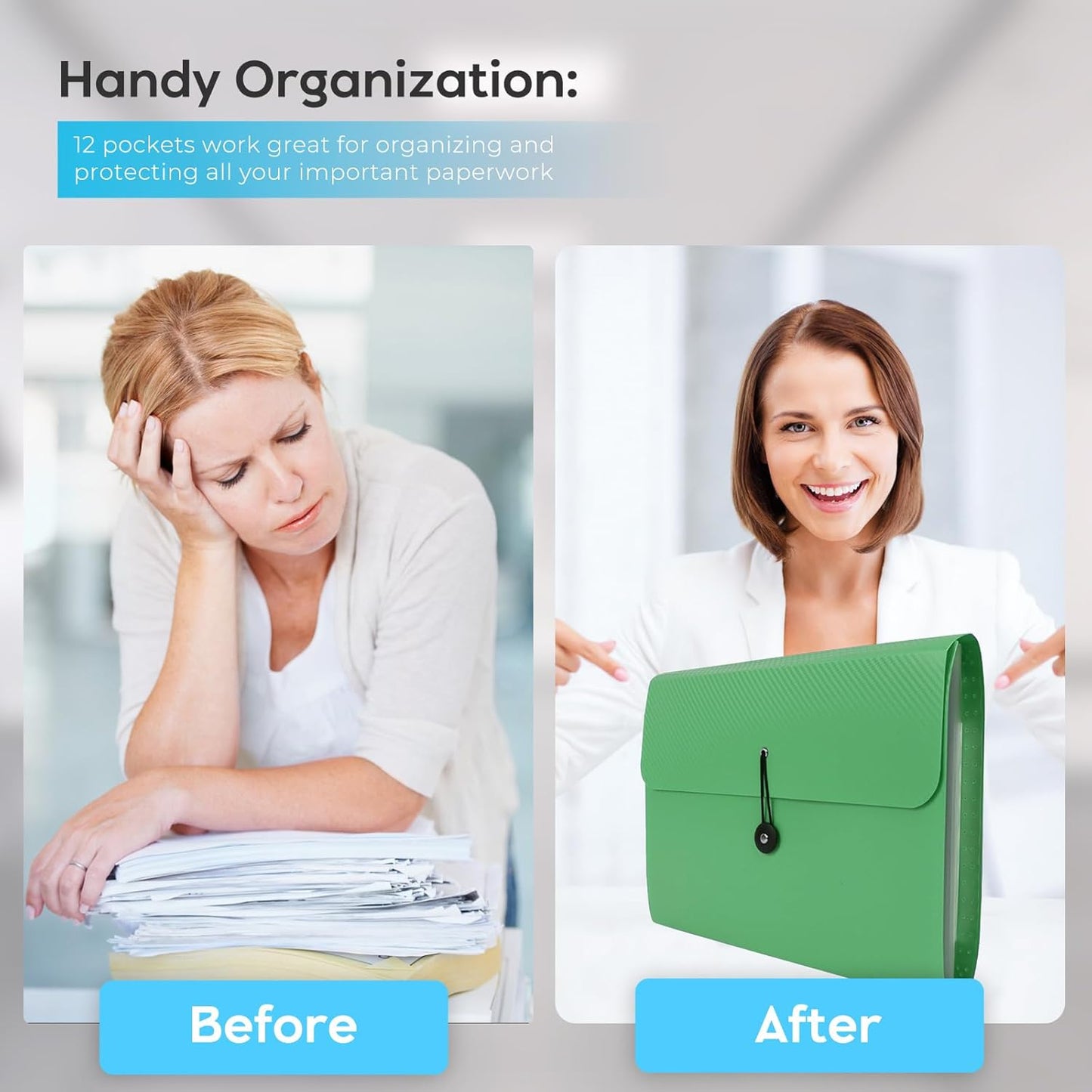 Expanding File Folder, Accordion File Organizer for Sorting Documents and Papers, 13 Pockets File Storage Organizer for Home, Travel and Office Use (Green)