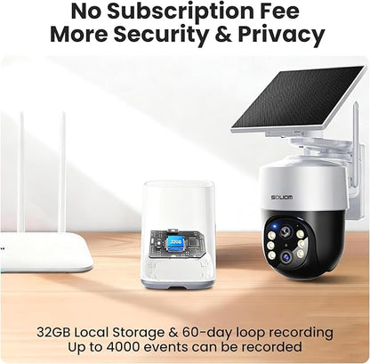 SOLIOM Security Cameras Wireless Outdoor,8MP Ultra HD for Day and Night, No Subscription,Built in Radar,Solar Powered Cameras for Home Security, 360° Pan Tilt Auto Tracking,5G & 2.4G WiFi, 4-Cam Kit