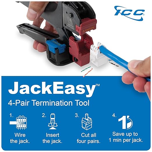 ICC CAT6A Keystone Jack with Slim Profile 180 Degree Punch Down, 10Gbps RJ45 UL Listed PoE++ TAA Compliant for Wall Plate or Patch Panel, Works with JackEasy Termination Tool, Red