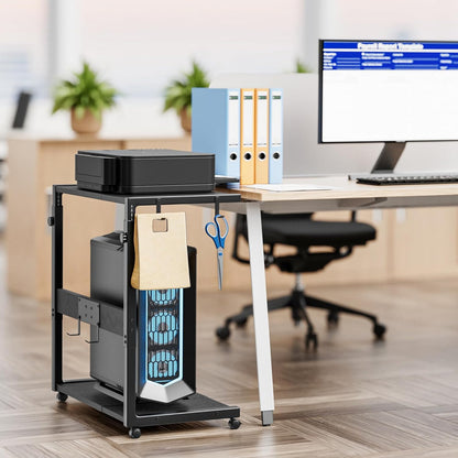 JANE EYRE PC Tower Stand - Adjustable Computer Tower Stand with Charging Station CPU Holder with Wheels for Home Office Gaming, Upgraded Larger Size 25.9" to 34.9" Height