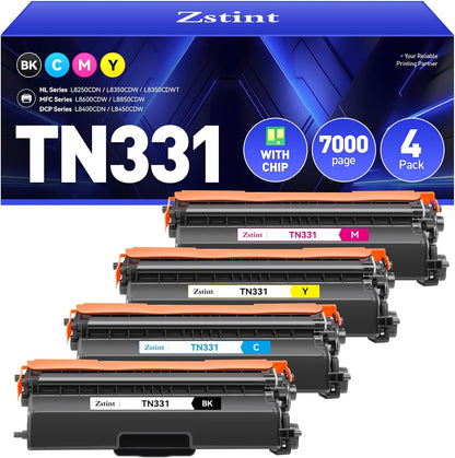 TN331 Toner Cartridge Set 4-Pack Black Cyan Yellow Magent Replacement for Brothe TN-331 Work with Brother HL-L8350CDW HL-4150CDN MFC-L8850CDW DCP-L8400CDN L8450CDW L8250CDN L8350CDWT L8600CDW Printer