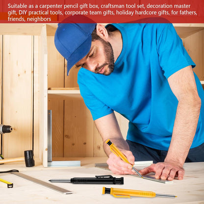 8 pack 2.8mm Mechanical Carpenter Pencils with 48 Refills, Construction Pencils with Built-in Sharpener, Long Nib Deep Hole Marker, Heavy Duty Woodworking Tools (Black+yellow)