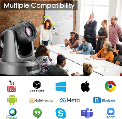 10X PTZ Conference Webcam with 3G-SDI/HDMI/USB Output, 1080P PTZ Live Streaming Camera for Church, Education, Conference Room Camera Attached Remote Control Work with Zoom, Skype, OBS