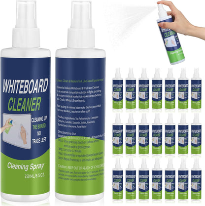 24 Pack Whiteboard Cleaner Spray Bottle 8.5oz Dry Erase Board Surface Cleaner White Board Cleaning Spray Removes Stubborn Marks from Chalkboard
