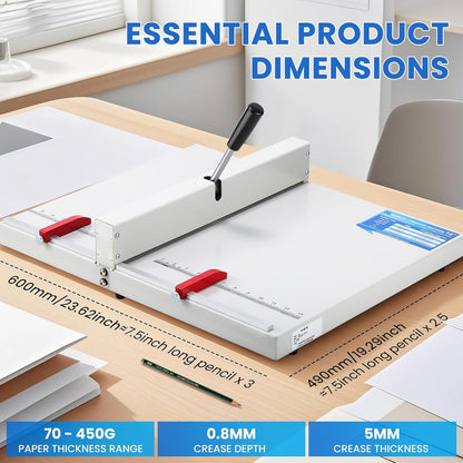 Mxmoonant Manual Creasing Machine 18’’ with Positioning Blocks, Imperial Scale, 70-450g Thickness Paper Creaser, Paper Folding Machine for Business Cards, Invitations, DIY Crafts, Brochures, Covers