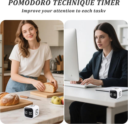 Rotating Pomodoro Timer 5,10,30, 60 Minutes Preset,Desk Productivity Flip Timer, Visual Cube Countdown Stopwatch,Custom Modes/Vibration/High/Low Volume,ADHD Timers, for Study, Work, School, Kitchen