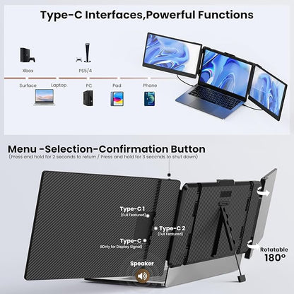 Laptop Screen Extender Kwumsy S2 Triple Monitor Extender Ultra Slim 14" 1080P FHD IPS Portable Monitor for Laptop with Stand Compatible with Mac Windows Linux PS4/5