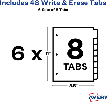 Avery Big Tab Write & Erase Paper Dividers with Gold Reinforcement, 8-Tab Set, White, 6 Sets (21213)