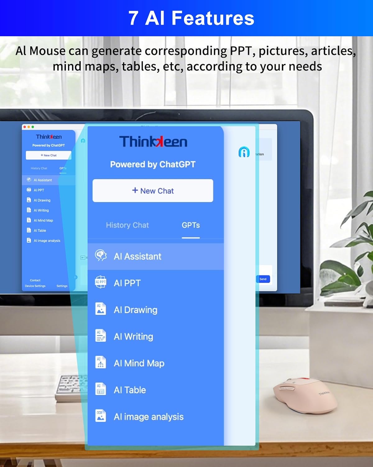 2025 AI Mouse, Bluetooth Wireless Mouse with Voice Input Search, Voice and Word Translation, Form Document Output, Code Generation, AI Writing, AI Drawing, Rechargeable, for Windows, macOS(Pink)