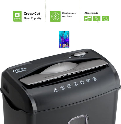 Aurora AU895XA 8-Sheet Professional Cross-Cut Paper and Credit Card Shredder