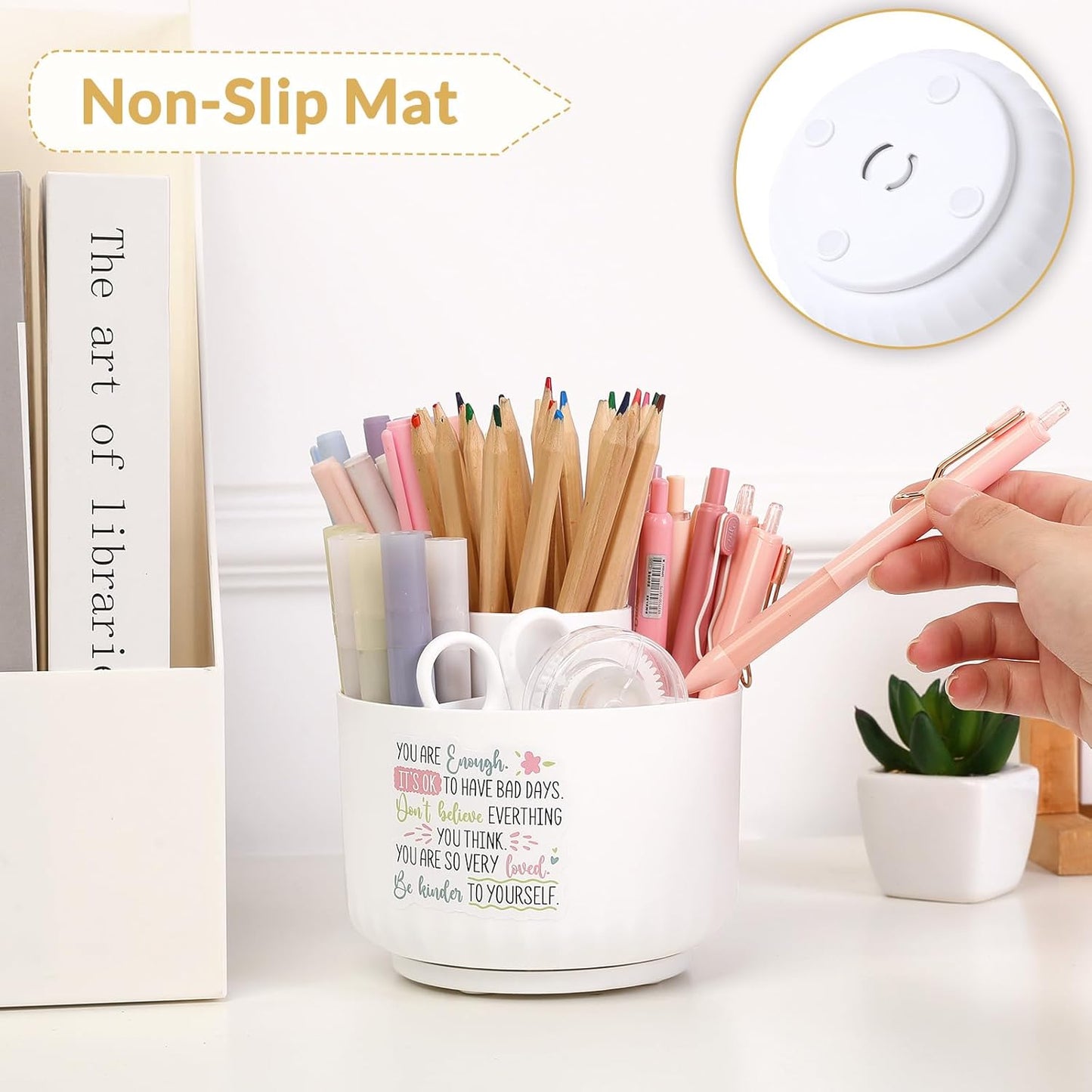 SKYDUE 360 Degree Rotating Desk Organizer, Dual-Purpose Pencil Pen Holder for Desk, Rotating Pencil Cup with Stickers, Office Supplies, Desk Decor for Office, School, Home