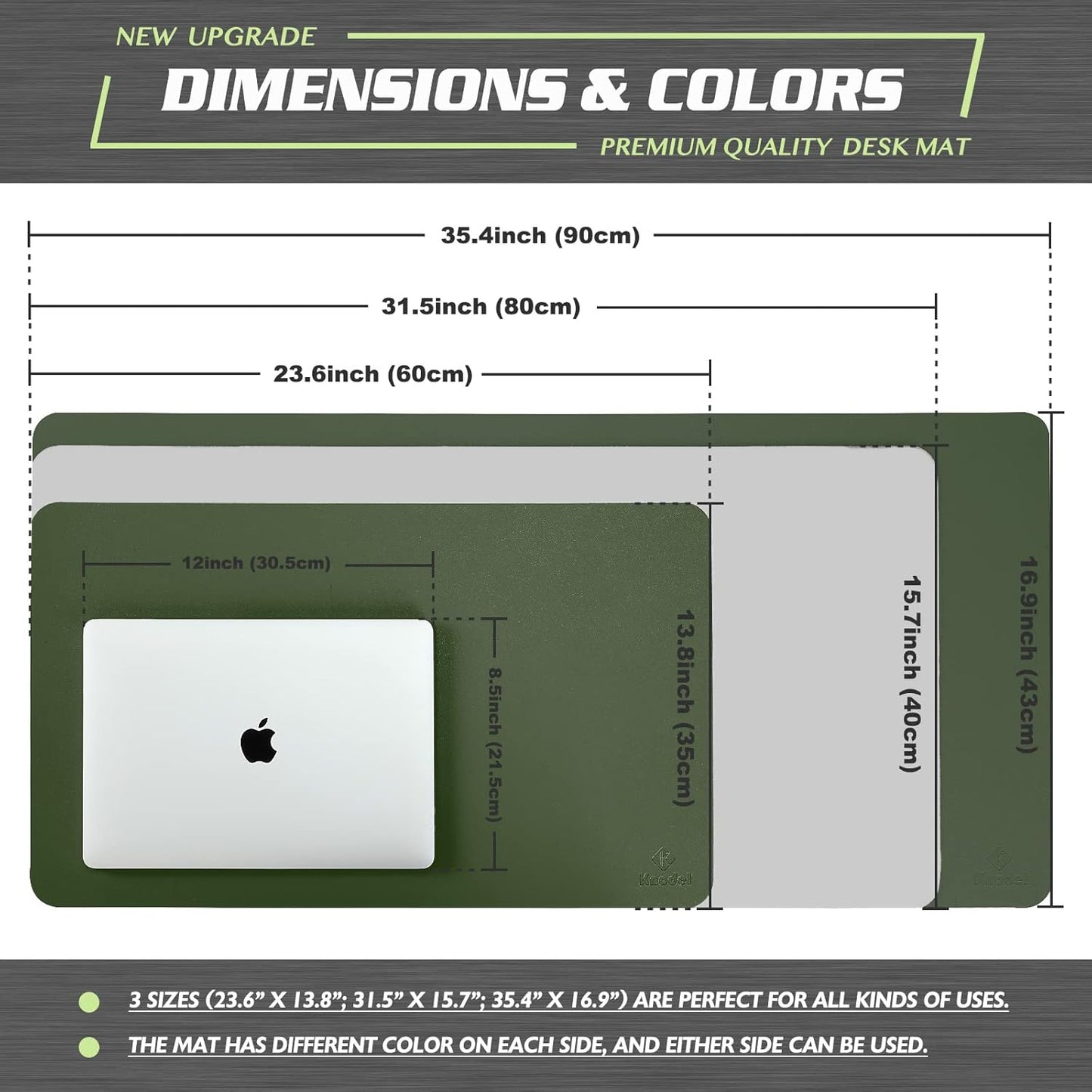 K KNODEL Large Office Leather Desk Mat, Mouse and Keyboard Pad, Computer and Laptop Mat, Desktop Protector and Cover, Writing Pad and Blotter (31.5"x15.7", Dark Green)