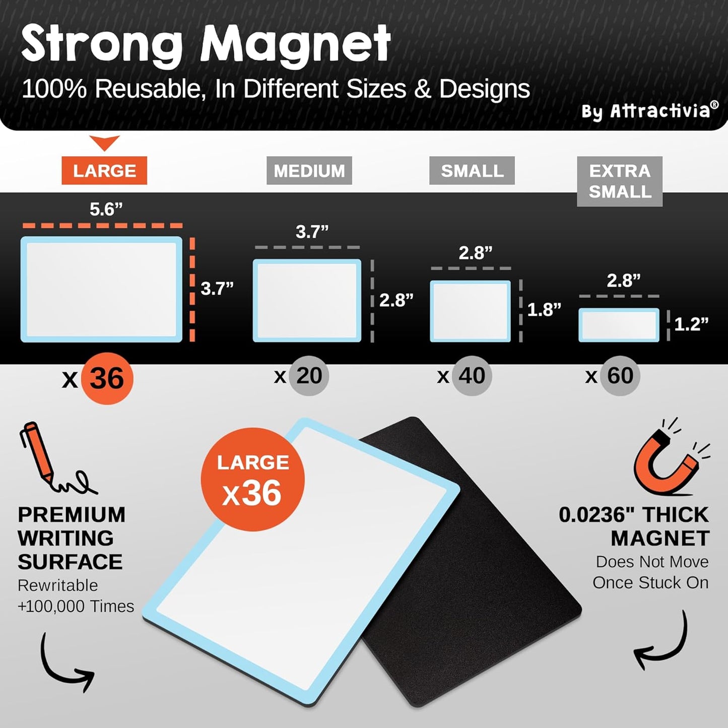 Dry Erase Magnetic Labels 5.6 x 3.7 in, Color Borders, Large Dry Erase Magnets, 36-Pack, Erasable Write-On All-Purpose Labels, for Office, Kanban Boards, Education, Home, Whiteboard