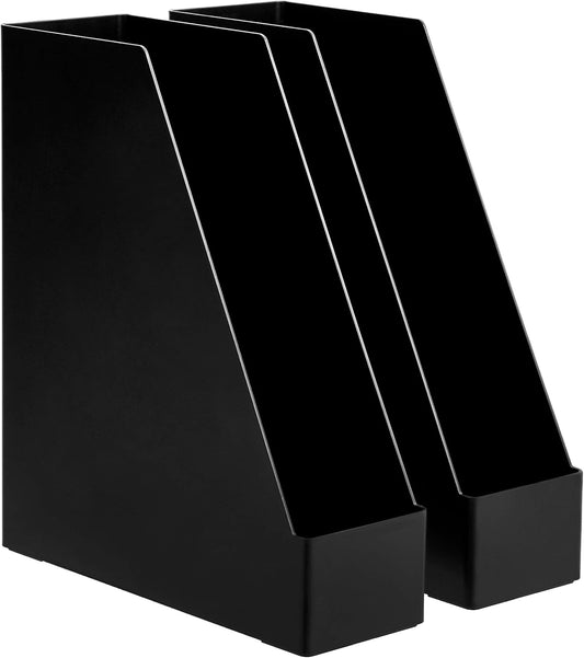 Amazon Basics Plastic Desk Organizer - Vertical Magazine and File Holder, Black, 2-Pack