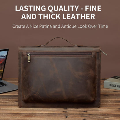 Handmade Vintage Crazy Horse Leather Portfolio Letter (A4) Size Notepad,Business Organizer Padfolio with Handle, for iPad Pro/Microsoft Surface Pro/13 inch Tablet (Custom,Dark Khaki)