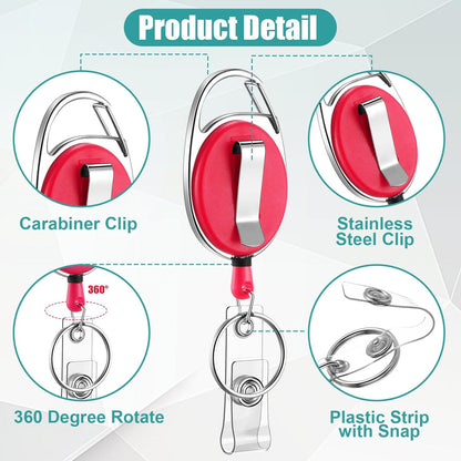 Honoson 30 Pcs Heavy Duty Retractable Badge Reels Batch ID Badge Holder Retractable Clip Bulk Key Holder with Ring for Office Worker Employee, Doctor Nurse Gifts (Vibrant Color)