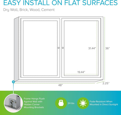 Ghent 36" x 48" 2-Door indoor Enclosed Recycled Rubber Bulletin Board, Shatter Resistant, with Lock, Satin Aluminum Frame, Confetti (PA234TR-CF) ,Made in the USA