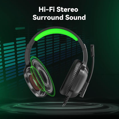 Gaming Headset with Microphone for Pc, Xbox One Series X/s, Ps4, Ps5, Switch, Stereo Wired Noise Cancelling Over-Ear Headphones with Mic, RGB, for Computer, Laptop, Mac, Nintendo, Gamer (Green)
