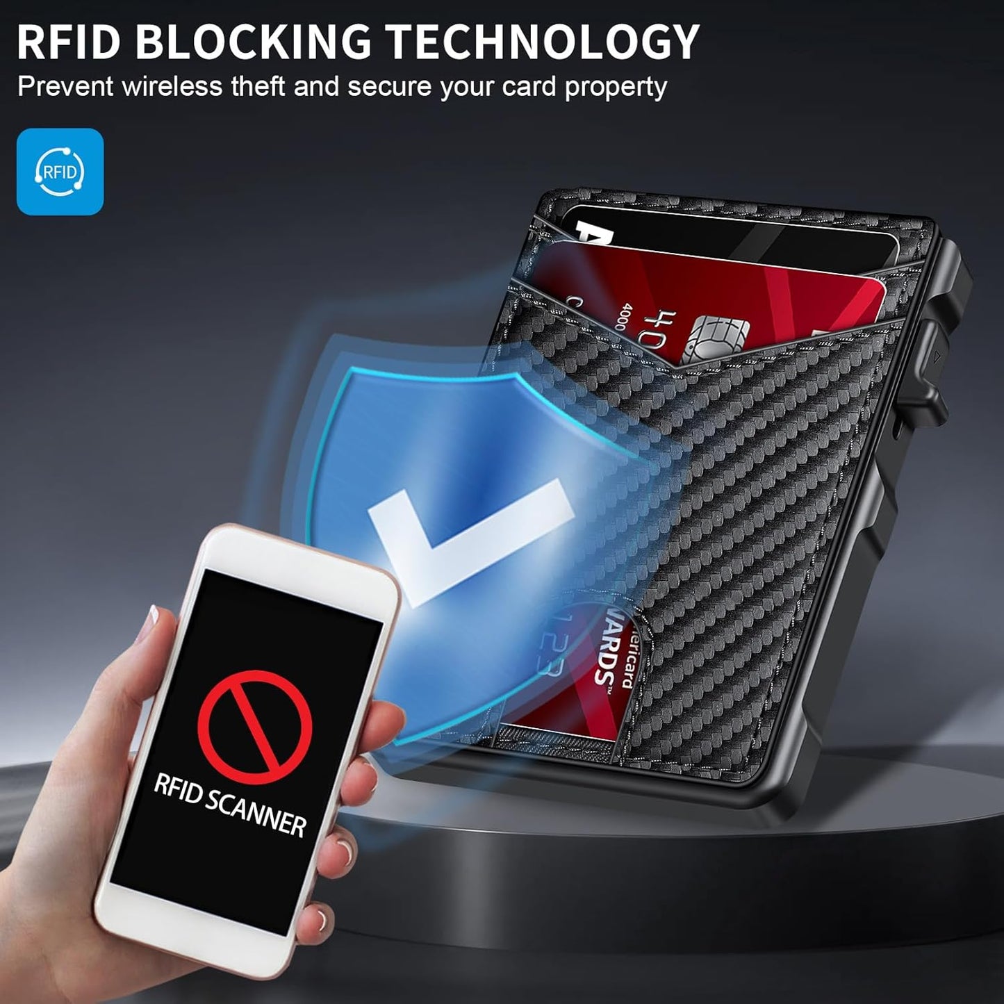 Airtag Wallet for Men, Mens Smart Wallet for Air Tag RFID Blocking, Minimalist Bifold Pop Up Aluminum Credit Card Case Holder 12+ Cards with ID Window, Gift for Men, No Airtag Included, Carbon Fiber