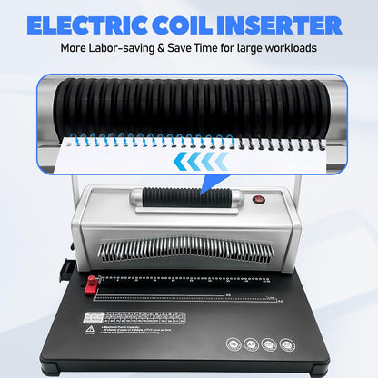 Coil Spiral Binding Machine,46 Holes Spiral Coil Binder with Electric Coil inserter,Manual Book Maker Punch Binder with 100pcs Plastic Coil and Plier