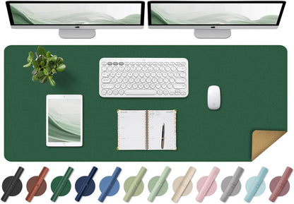 BLESWIN Large Desk Pad Mat 47.2"" x 17"", Office Desk Mat, Non-Slip PU Leather & Cork Desk Blotter for Keyboard and Mouse, Large Desk Mat, Large Mouse Pad for Office & Home(Dark Green)