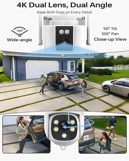 Wireless Security Camera System Outdoor: 4pcs 6MP Dual Lens Dual Screen PTZ Outdoor Cameras with Auto Tracking, 4K 10CH 1TB HDD NVR for Home Security, Color Night Vision, 24/7 Record