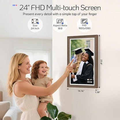NexFoto Large Digital Picture Frame 24 Inch Touchscreen, WiFi Electronic Photo Frame 64GB, Add Pics from Google Photos, Upload Photo/Video via App/USB, Gifts for Christmas/Mom/Grandparents, Walnut