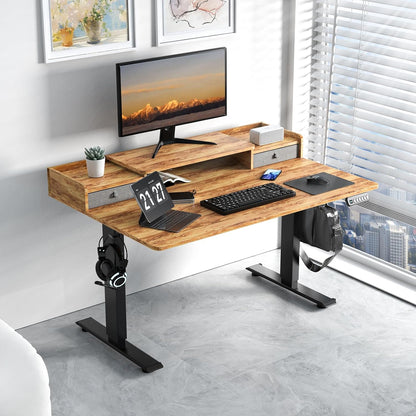 48 x 30 Inch Electric Standing Desk with 2 Drawers, Adjustable Height Widened Stand Up Desk with Storage, Sit to Stand Ergonomic Workstation for Home Office, Light Rustic