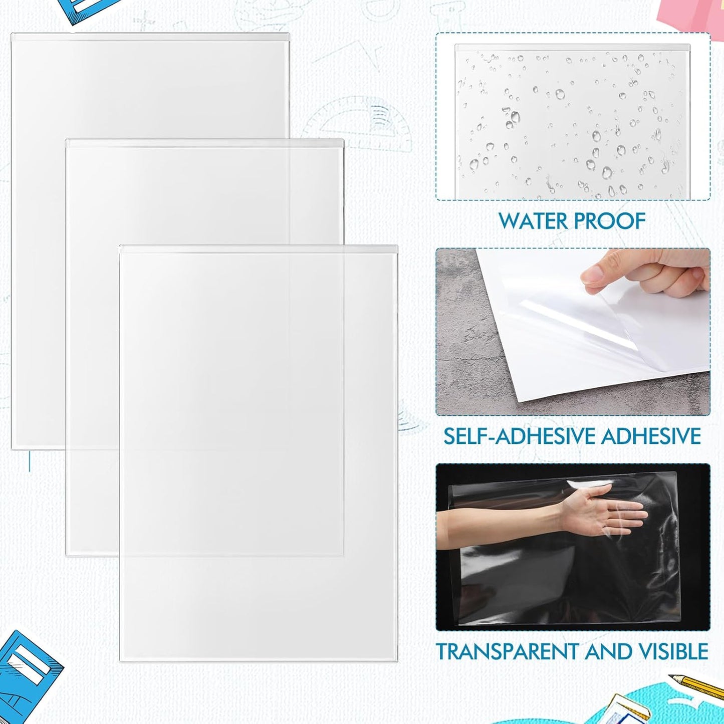 Outus Self Adhesive Shop Ticket Holders Clear Plastic Sleeves Adhesive Pockets Work Order Job Ticket Holders for Home Office Posting Signs (11 x 17 Inch,30 Pcs)