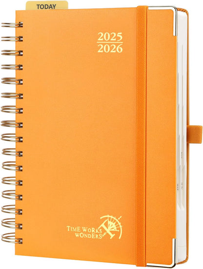 POPRUN Academic Daily Planner 2025-2026 One Page A Day - [5.75" x 8.5"- Spiral Hard Cover], Appointment Book (July 2025 - June 2026) with Monthly Calendar - Orange