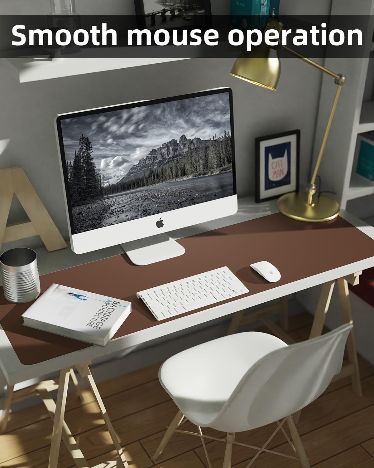 Non-Slip Desk mat,PULeather Desk Pad Protector, Office Desk Mat, Large Mouse Pad,Desk Blotter, Laptop Desk Pad, Waterproof Desk Writing Pad for Office and Home (Brown, 40" x 17")