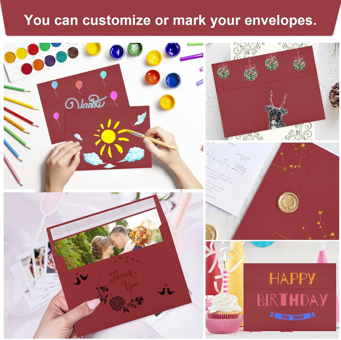 Joyberg 50 Packs Wine Red 5x7 Envelopes, Wine Red Envelopes 5x7, Wine Red Envelopes, Deep Red Color A7 Envelopes, Burgundy Envelopes 5x7, Invitations, Photos, Greeting Cards, Mailing (Wine red)