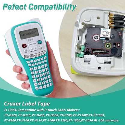 Cruxer 10 Pack Replacement for P-Touch TZe-231 TZe231 TZ231 12mm 0.47" Black on White Laminated Label Tape Compatible for Ptouch PT-D200 PT-D210 PT-D400 PT-H100 PT-1230PC Label Makers