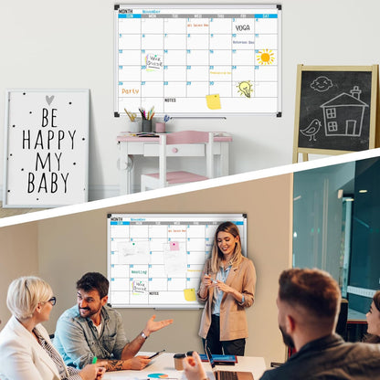 XBoard Magnetic Calendar Whiteboard 36" x 24" - Monthly Calendar Dry Erase Board, Reusable Colorful Calendar Board, Silver Aluminium Framed Monthly Planning Board
