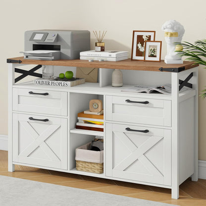 Farmhouse Filing Cabinet with Adjustable Shelf for Home Office, Lateral File Cabinets 4 Drawers with Open Storage Shelf, Filing Organization Storage Cabinets for Hanging Files Letter/A4.