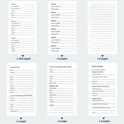 A6 Password Book Refill Pages, 576 Entries Space Password Replacement Pages - 216 Refills Page, Website Internet Logbook, 6.8in x 3.7in