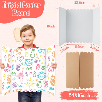 JMIATRY 15 Pack Trifold Poster Board 24 x 16 Inch White Presentation Cardboard Science Fair Display Boards Trifold Display Boards for Presentations Science Project Trifold Poster Board Bulk
