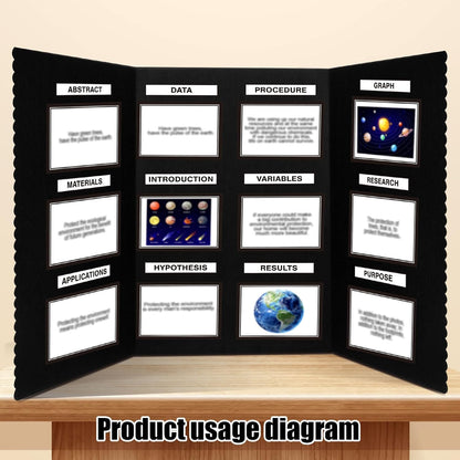 Paterr Trifold Poster Board with Storage Bag, Hook and Loop Fabric, Foldable 3 Panel Presentation Board for Science Fair and Exhibitions(Black,72 x 36 Inch)