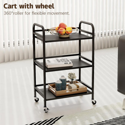 HDANI 3 Tier Rolling Cart Shelves,Heavy Duty Multifunctional Metal Frame-Supports 22 Lbs Per Tier,Rolling Cart with 2 Lockable Wheels for Home,Office,Kitchen,Bathroom,Bedroom (Black)…
