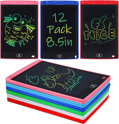 LCD Writing Tablet for Kids Party Favors Bulk - 12 Pack 8.5in Colorful Doodle Board, Erasable Drawing Pad for Goodie Bags Stuffers Birthday Gifts, Learning Travel Toys for Girls Boys Aged 3 4 5 6 7 8