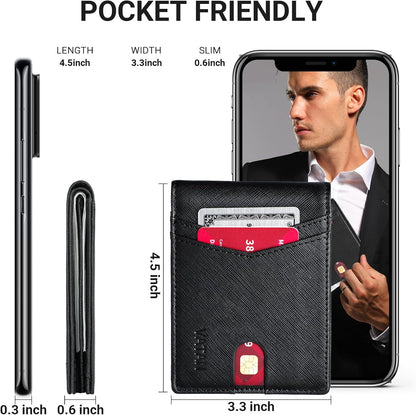 VATAN Wallet for Men, Mens Minimalist Wallet Credit Card Holder, Slim Leather Rfid 2 ID Window Large Capacity With Gift Box (Cross Grain Black)