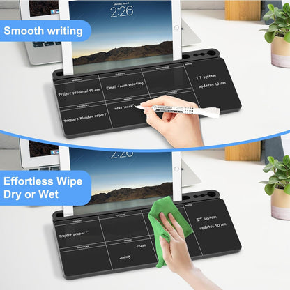 Desktop Glass Whiteboard with Storage, Weekly Calendar Desk Dry Erase White Board, Desk Organizers and Accessories, Weekly Planner Board for List, Planning, Memo, Note, Office, Home, College, School