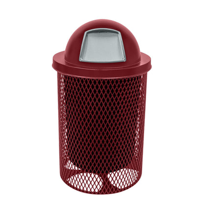 RDT-BUR Heavy Duty 32 Gallon Round Trash Receptacle, Liner Included, Burgundy with Dome Lid, Made in America